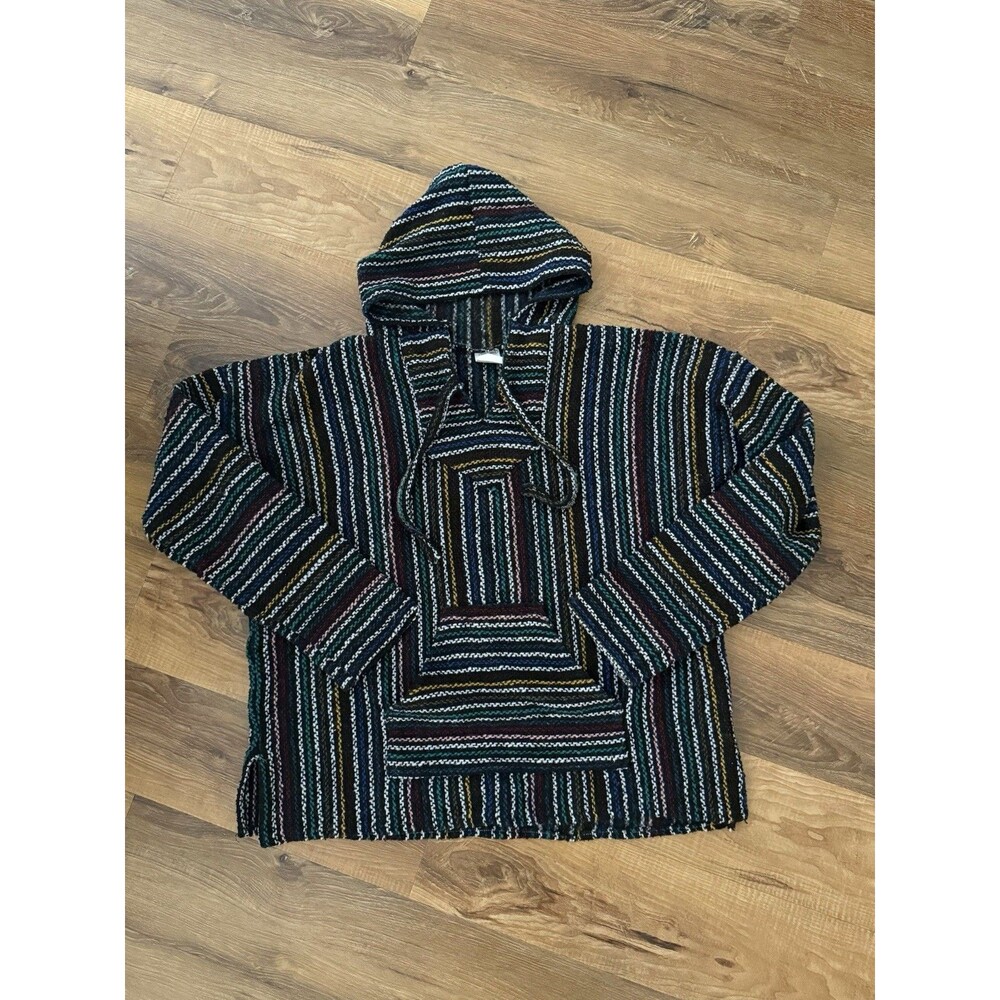 Mexican Baja Hoodie, Surfer, Pullover, Hippie, Jerga, Adult, Unisex XL